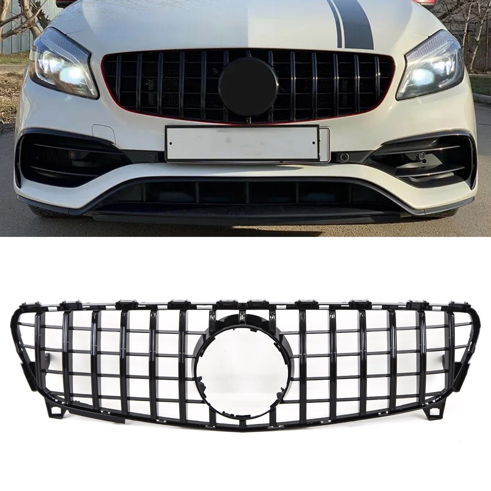 Fits Mercedes A Class W176 Facelift 2015-2018 Front Bumper Grille AMG A45 GT Panamericana Style Gloss Black