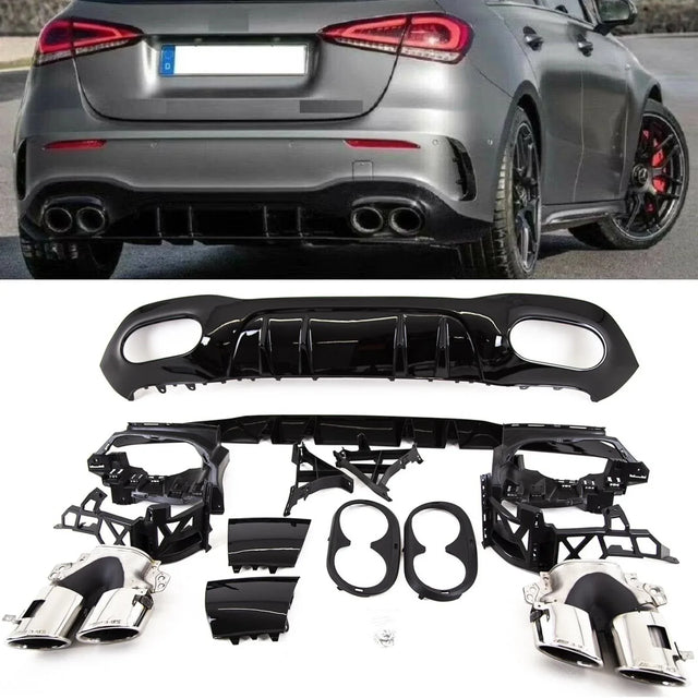 Fits Mercedes A Class W177 Sport Rear Diffuser & Exhaust Tailpipes Gloss Black - image 14