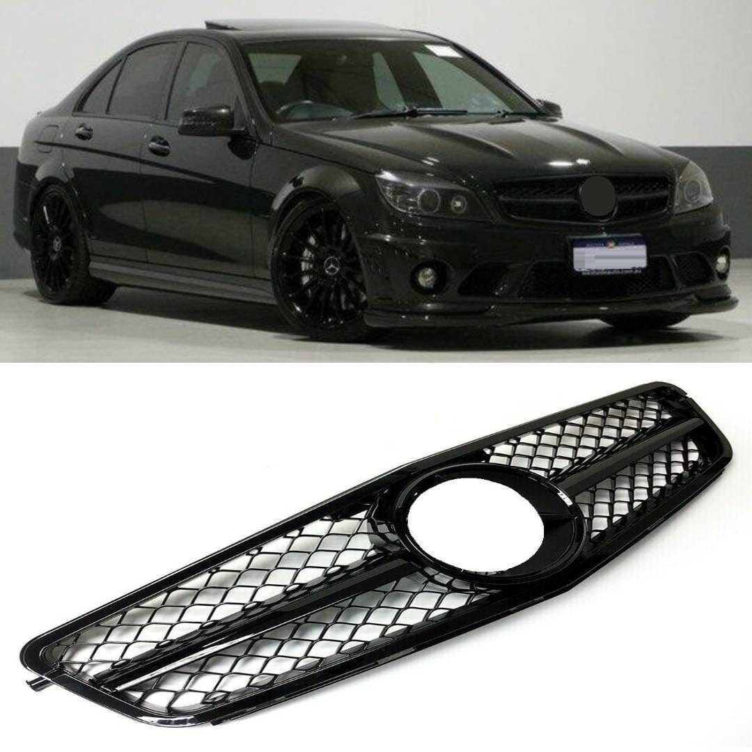 Fits Mercedes C-Class C204 W204 S204 2007-2014 Front Main Grille Gloss Black AMG Style Look Without Badge