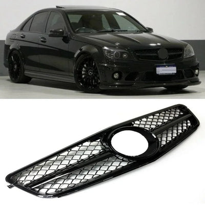 Fits Mercedes C-Class C204 W204 S204 2007-2014 Front Main Grille Gloss Black AMG Style Look Without Badge - tradevehicleparts.co.uk