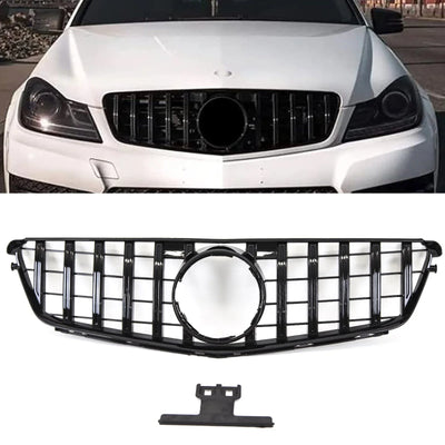 Fits Mercedes C Class W204 2007-2014 Front Bumper Grille Gloss Black AMG Panamericana GT Style - tradevehicleparts.co.uk