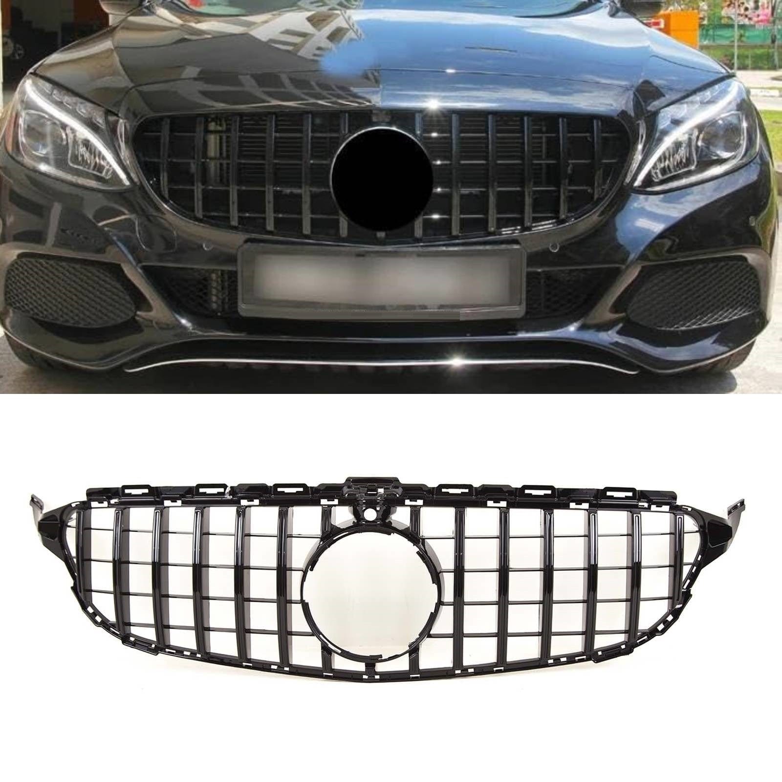 Fits Mercedes C Class W205 2014-2018 Front Bumper Grille Gloss Black AMG C63 Panamericana GT Style