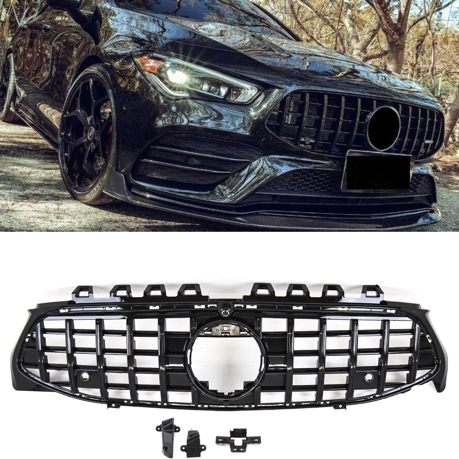 Fits Mercedes CLA Class W118 C118 2019- Front Bumper Grille GT Panamericana Style Gloss Black
