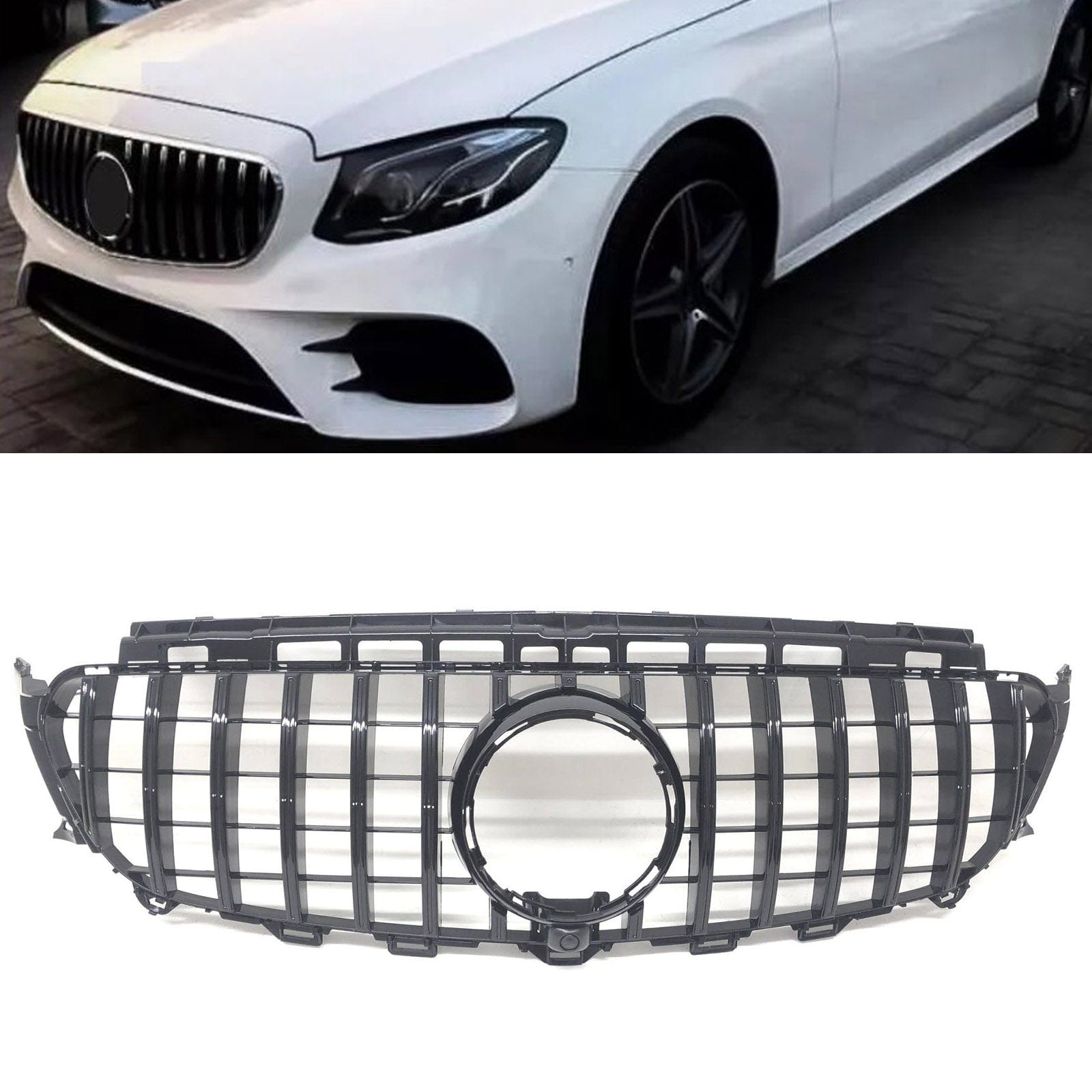 Fits Mercedes E Class W213 2016-2020 Front Bumper Grille Gloss Black Panamericana GT Style