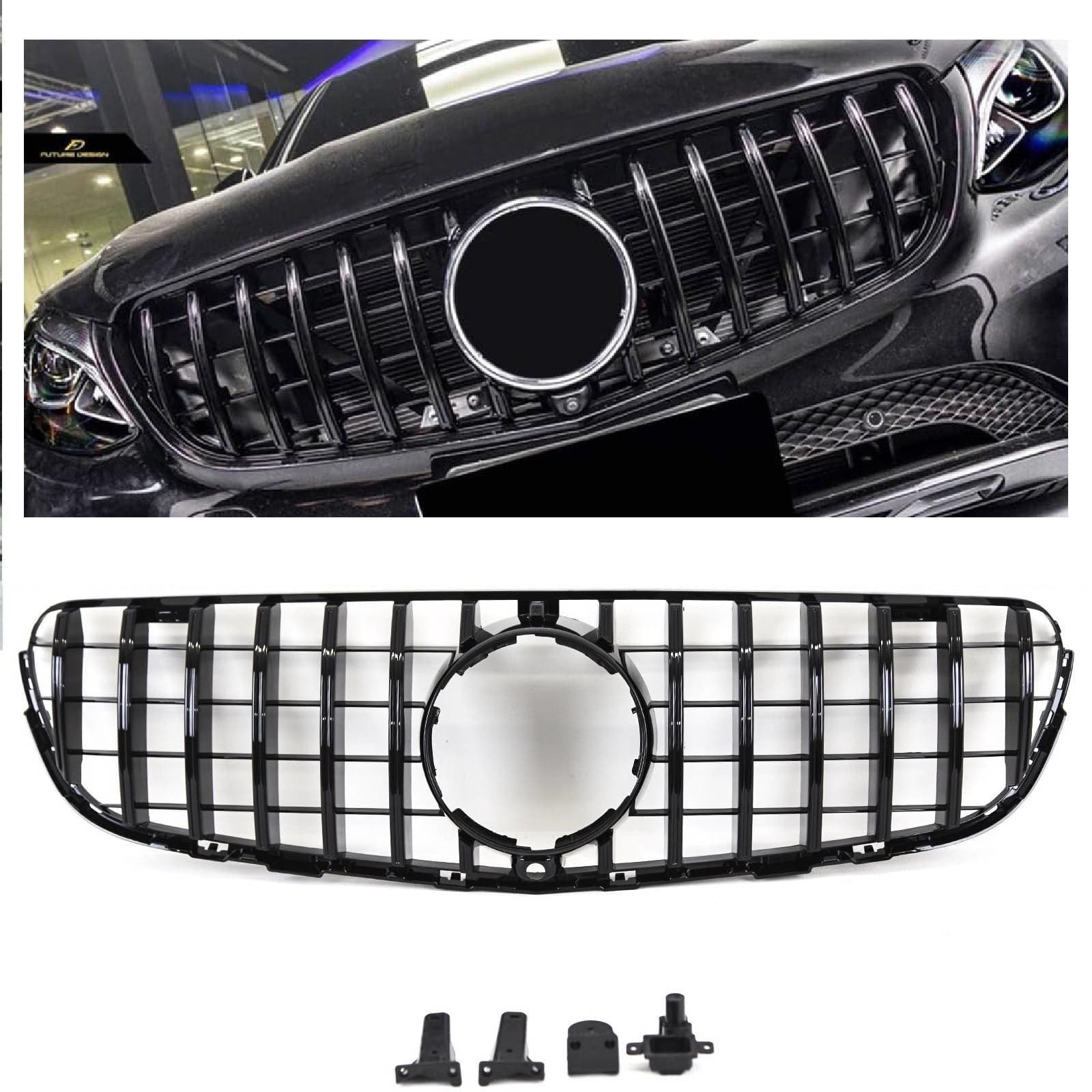 Fits Mercedes GLC X253 C253 2015-2019 Front Bumper Grille Gloss Black Panamericana GT Style