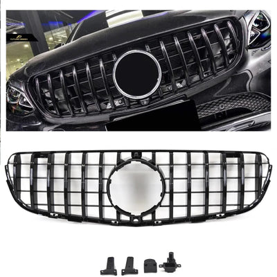 Fits Mercedes GLC X253 C253 2015-2019 Front Bumper Grille Gloss Black Panamericana GT Style - tradevehicleparts.co.uk