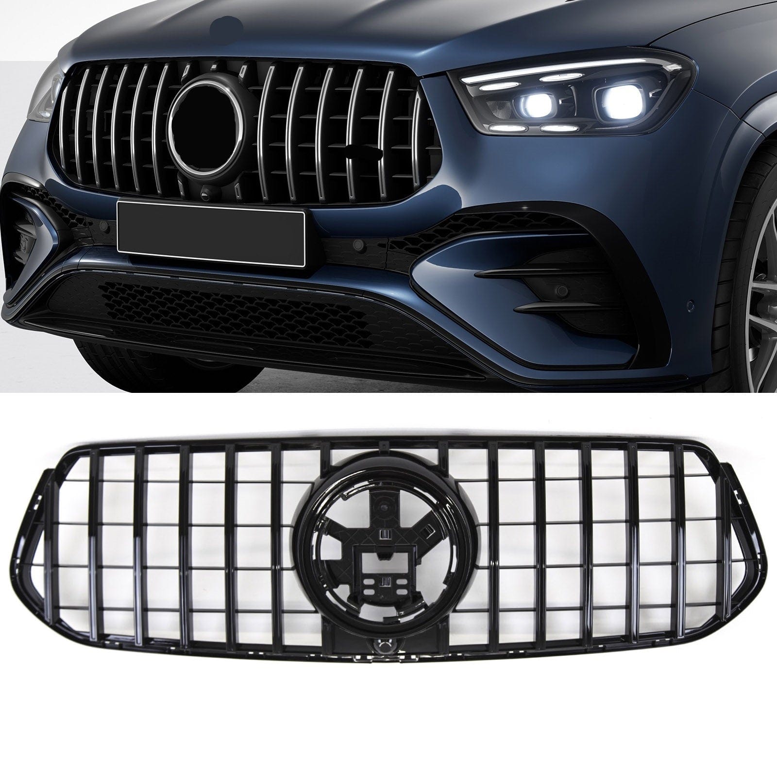 Fits Mercedes GLE Class W167 C167 V167 2019- Front Bumper Grille Gloss Black AMG GT Panamaricana Style