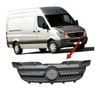 Fits Mercedes Sprinter 2006-2013 Front Main Centre Grille Mat-Black  - tradevehicleparts.co.uk