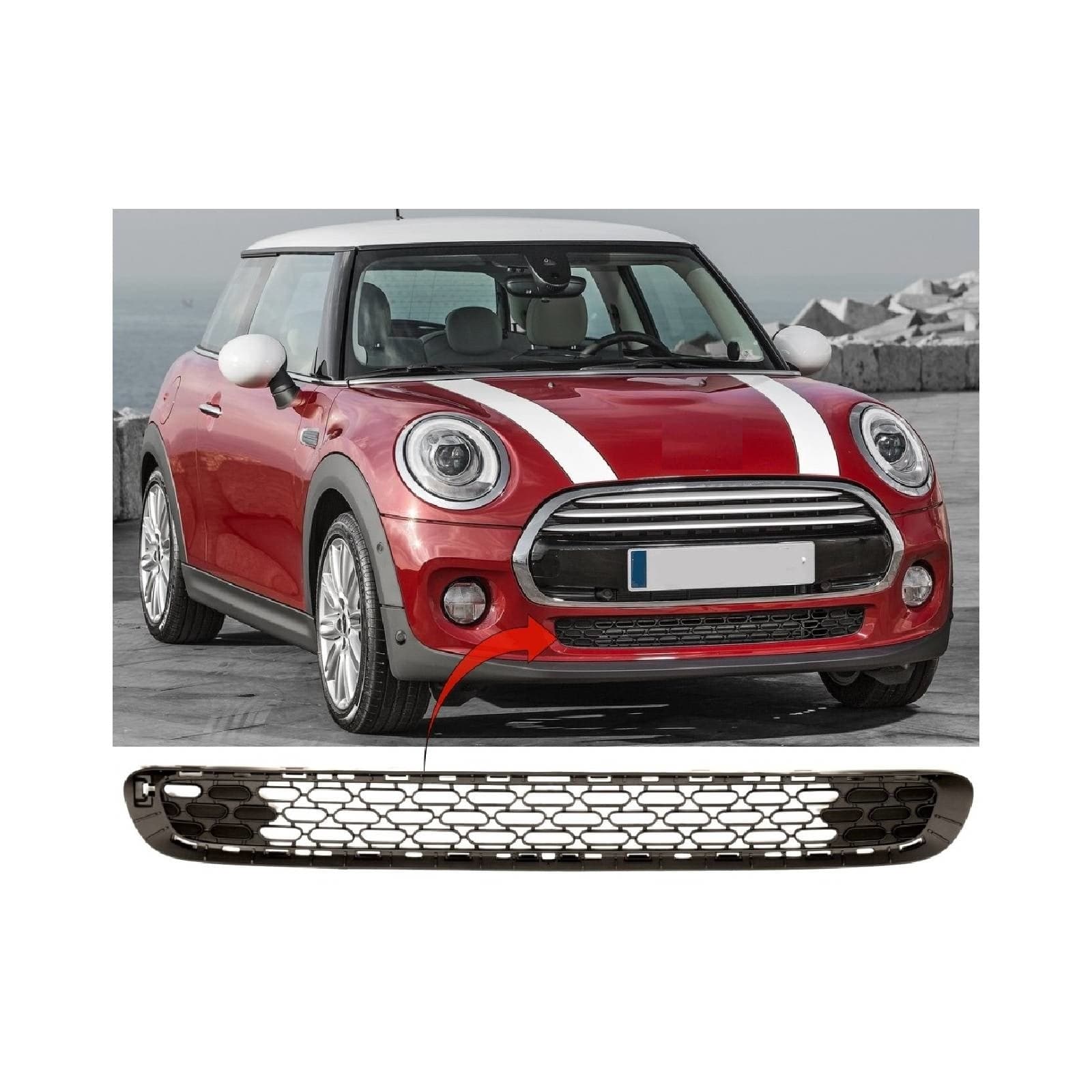 Fits Mini Hatchback, Cabriolet F55 F56 F57 2014- Front Bumper Center Grille Lower Section Mat Dark Gray
