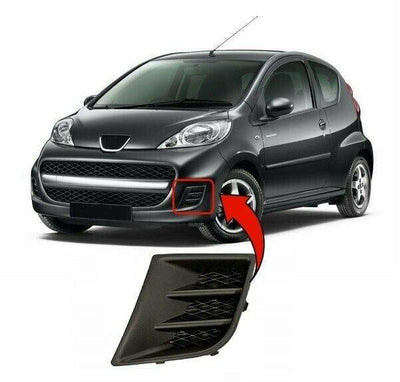 Fits Peugeot 107 2009-2012 Front Bumper Fog Grille No Light Hole Passenger Side Mat Black - tradevehicleparts.co.uk