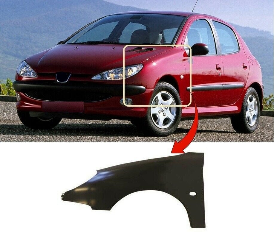 Fits Peugeot 206 1998-2009 Front Wing Primed With Side Lamp Hole Passenger Side 3/5Dr Hatchback