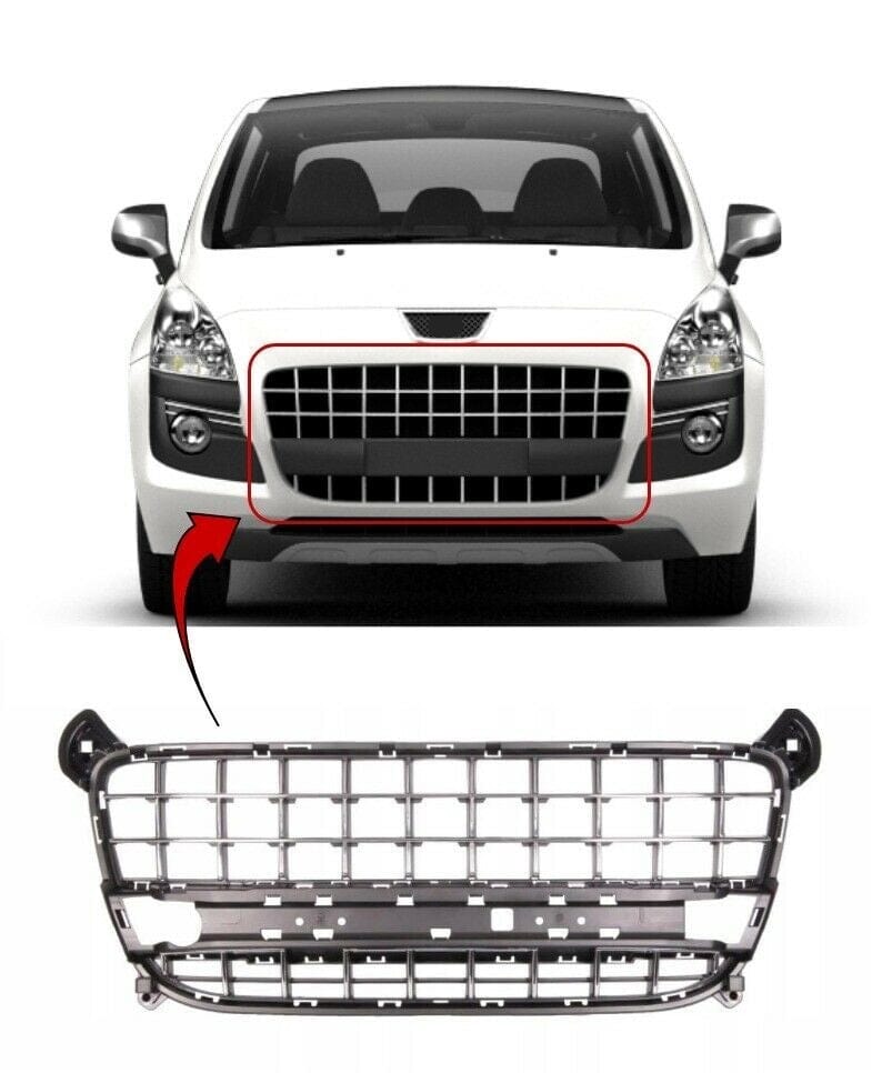 Fits Peugeot 3008 2009-2013 Front Bumper Grille Upper Section Chrome/Black