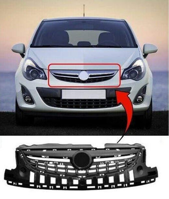 Fits Vauxhall Corsa D 2011-2014 Upper Centre Front Bumper Grille Mat Black - tradevehicleparts.co.uk