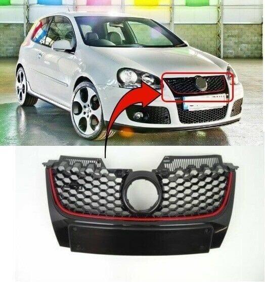 Fits VW Golf Mk5 2004-2008 Gti Front Bumper Grille Main With Red Moulding With Plate Holder - image 2