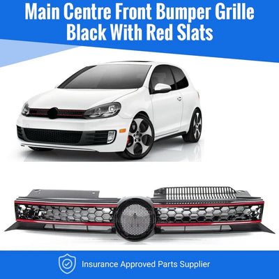 Fits VW Golf Mk6 2009-2013 Front Main Centre Grille Gti Only Black With Red Slats - tradevehicleparts.co.uk