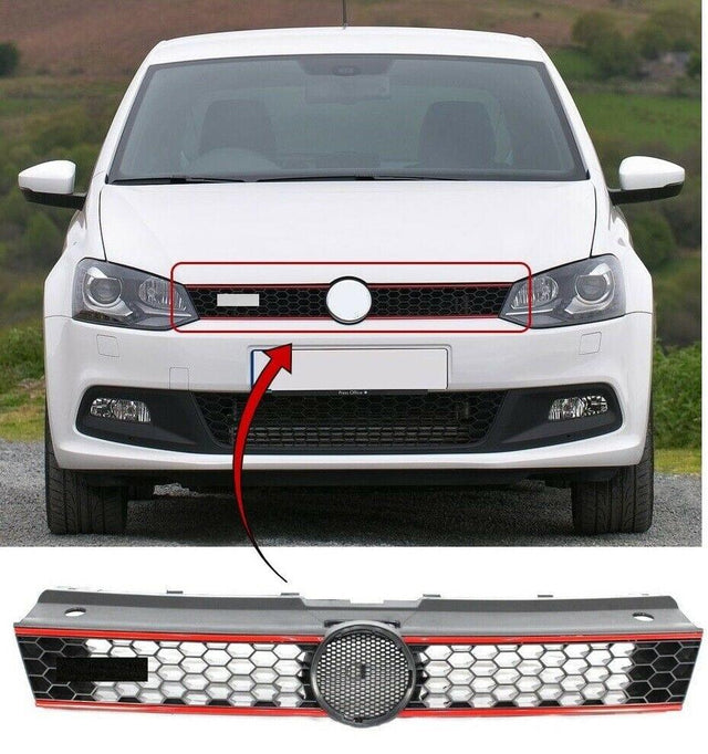 Fits VW Polo GTI 2009-2014 Front Centre Main Grille With Red Trim GTI ONLY Not for Standard Models - image 2