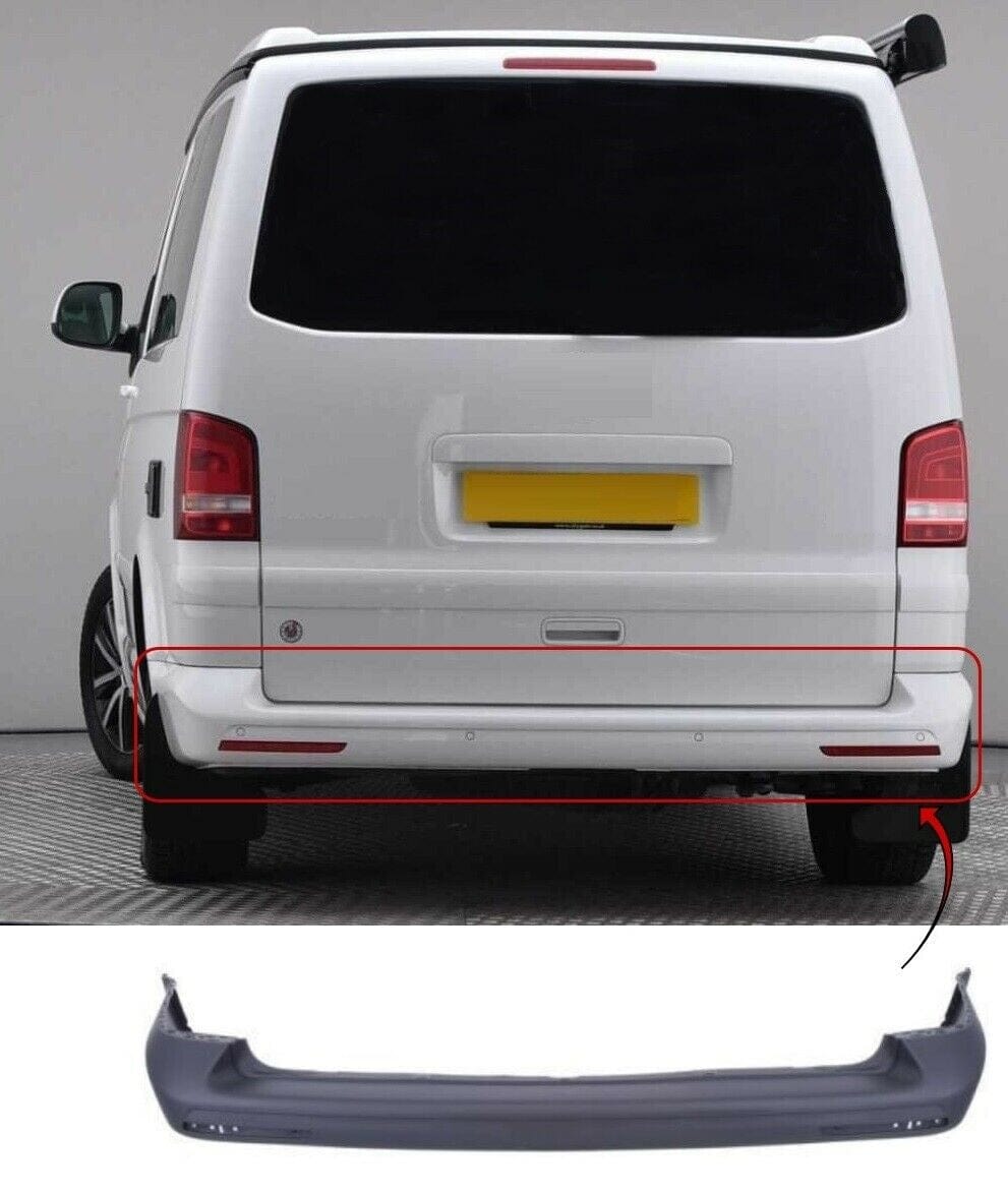 Fits VW Transporter 2015-2020 Rear Bumper Textured Dark Gray W/O Sensor Holes Twin Door Type