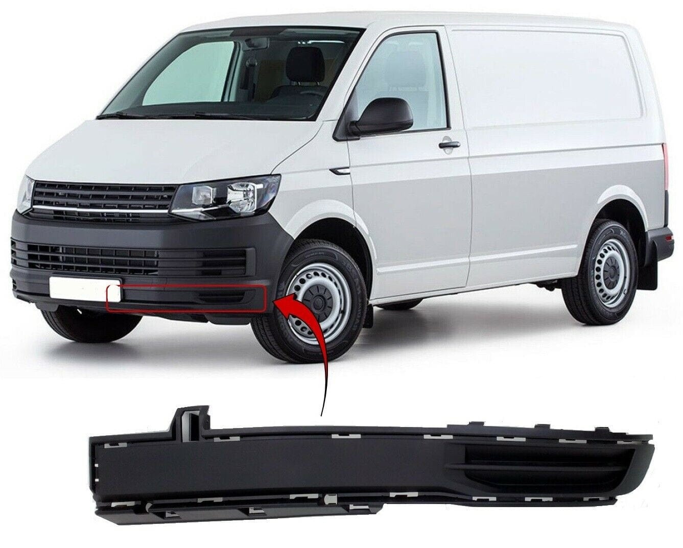 Fits VW Transporter T6 2015- Front Bumper Fog Grille No Fog Hole Passenger Side