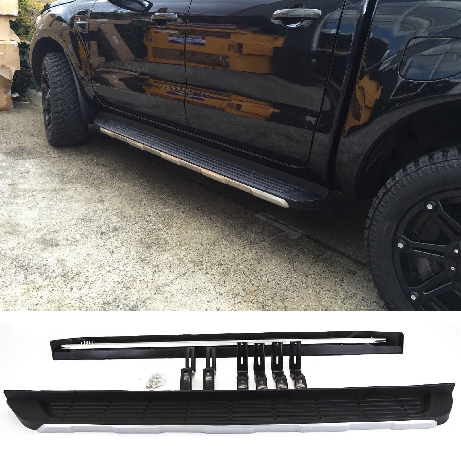 Ford Ranger T6 2011-On Running Boards Side Steps Black & Silver