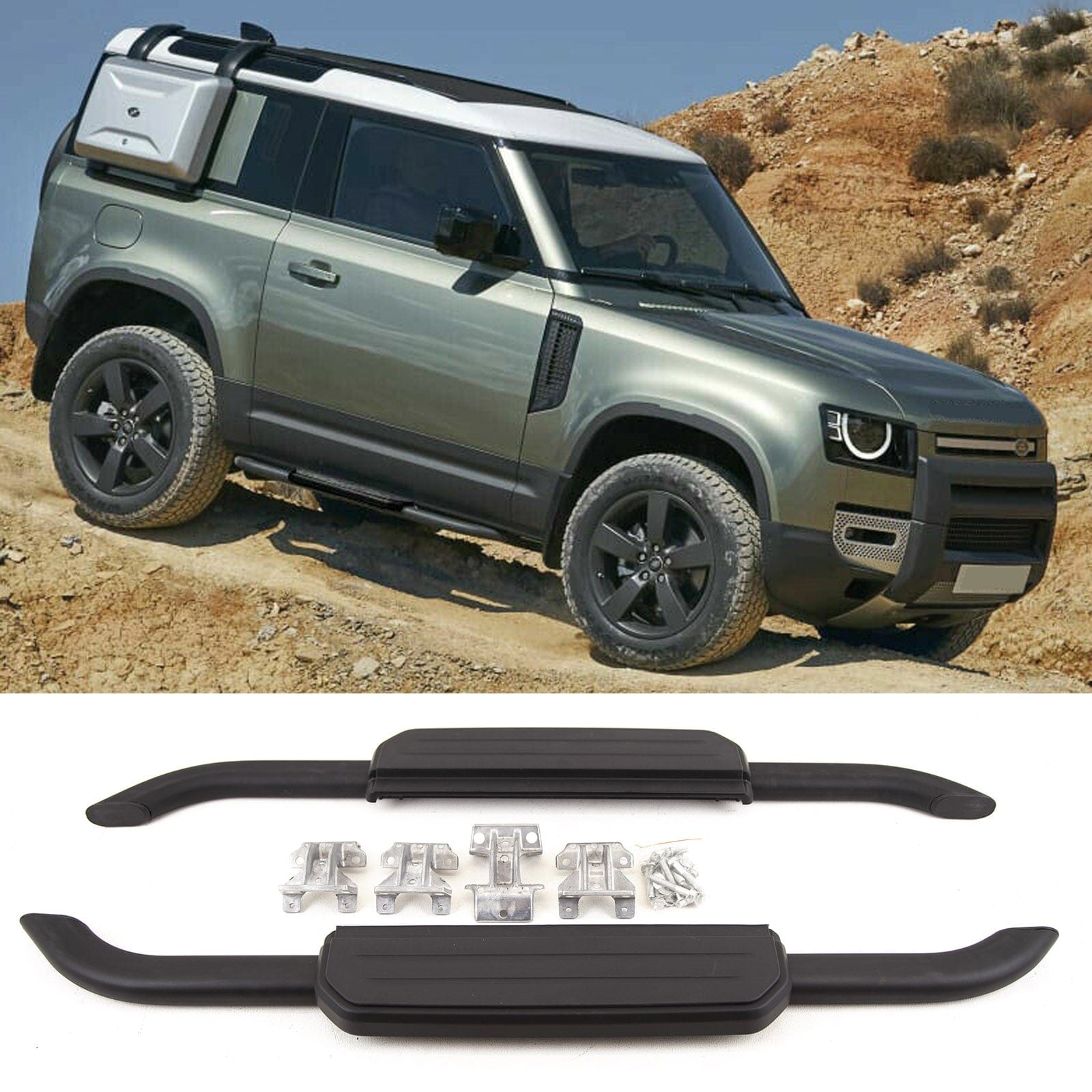 LR4123 Fits Land Rover Defender 90 L663 2020-On Side Steps Running Boards Pair Black
