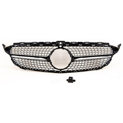 Fits Mercedes C Class W205 2014-2018 Front Bumper Grille Black & Chrome AMG Diamond Style - tradevehicleparts.co.uk