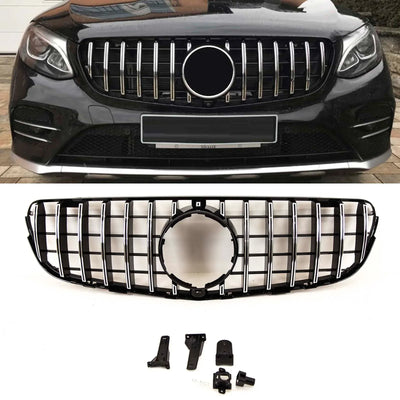 Fits Mercedes GLC X253 C253 2015-2019 Front Bumper Grille Black & Chrome Panamericana GT Style - tradevehicleparts.co.uk