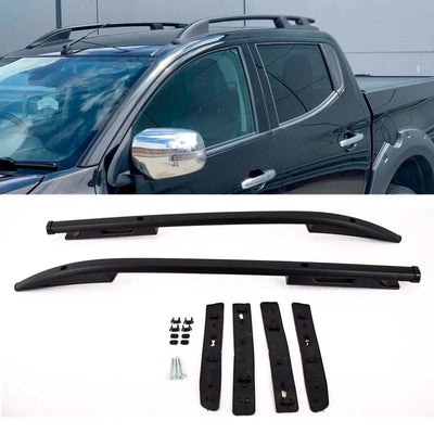 Fits Mitsubishi L200 Series 5 Double Cab 2015-2019 Roof Rails Rack Bars Pair Aluminium Black - tradevehicleparts.co.uk
