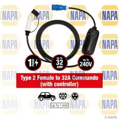 NAPA EV Charging Cable 32A Type 2 Female to Commando Plug With Controller NEC108 - image 2