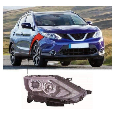 Fits Nissan Qashqai 2014-2017 Headlamp Headlight Halogen W/Drl W/O Motor Black Type Driver Side Not For Tekna Models