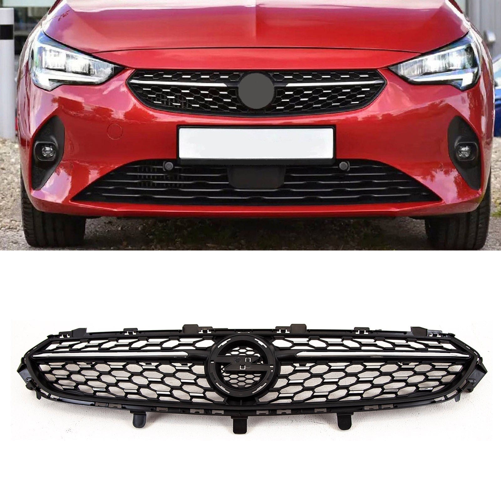 OP5150 Vauxhall Corsa F 2020- Front Bumper Main Grille Black With Chrome Trim & Bar