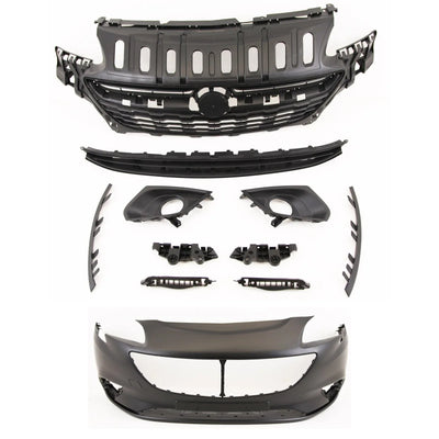 Fits Vauxhall Corsa E 2015-2019 Front Bumper Kit Complete With Grilles Primed No Washer Or PDC Holes - tradevehicleparts.co.uk