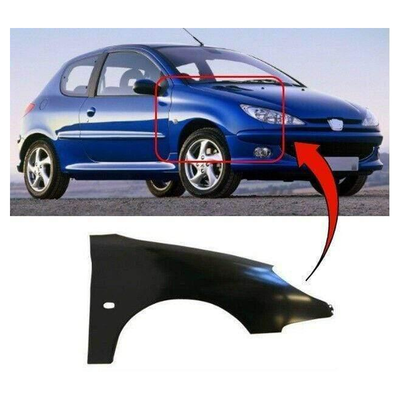 Fits Peugeot 206 1998-2009 Front Wing Primed With Side Lamp Hole Driver Side 3/5Dr Hatchback