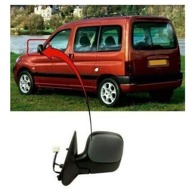 Fits Peugeot Partner 1996-2008 Door Wing Mirror Manual Mat-Black Passenger Side