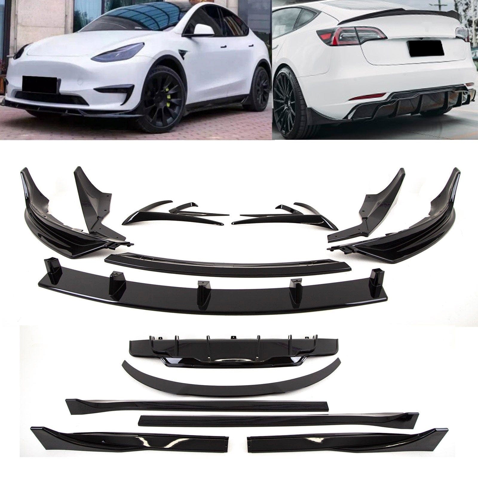 TS5000 Tesla Model 3 Aero Body Kit Front Splitter Rear Diffuser Spoiler Side Skirts Gloss Black