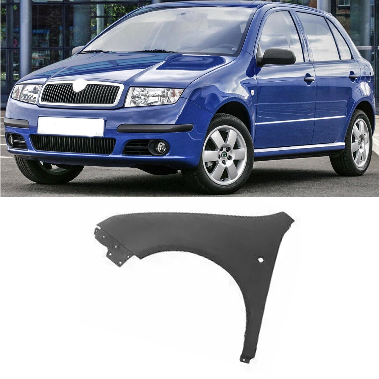 Fits Skoda Fabia 2000-2007 Front Wing Primed With Side Lamp Hole Passenger Side