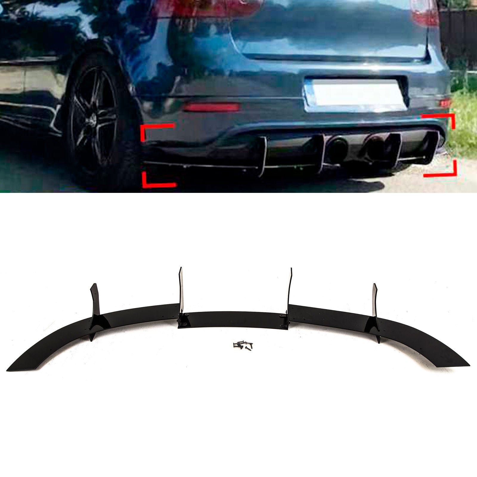 VK5663 VW Golf MK5 R32 2004-2009 Rear Bumper Diffuser Shark Fin Style Gloss Black