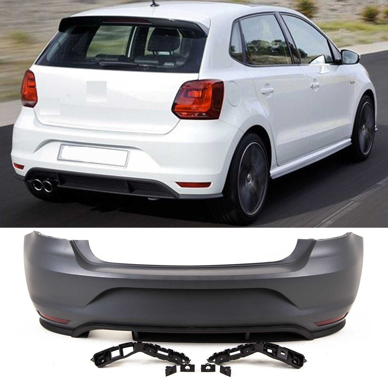 VK5678 Fits VW Polo Gti 2014-2017 Rear Bumper Complete Primed With Brackets & Reflectors For Twin Exhaust New