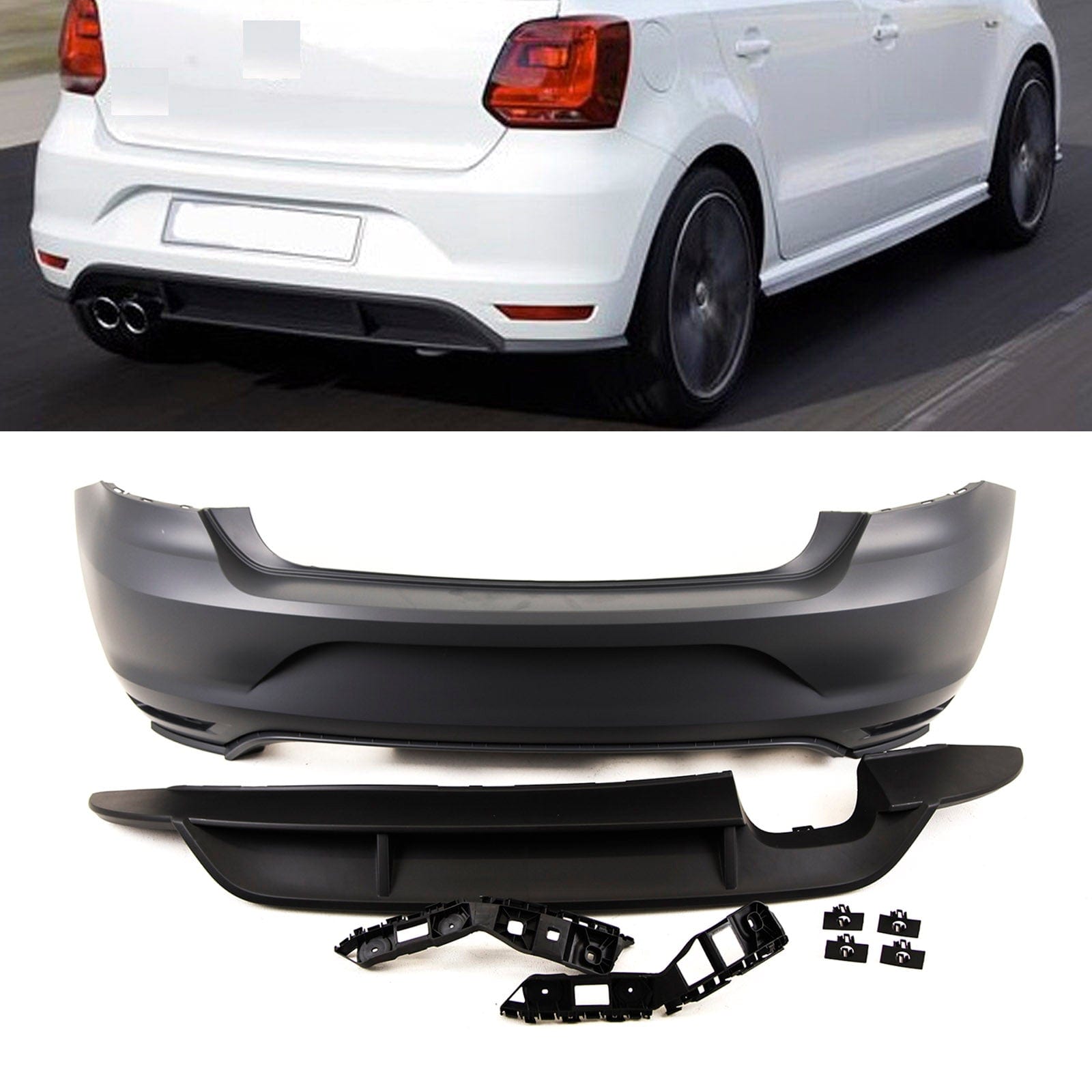 VK5746 Fits VW Polo GTI 2014-2017 Rear Bumper Complete Primed With Brackets For Twin Exhaust