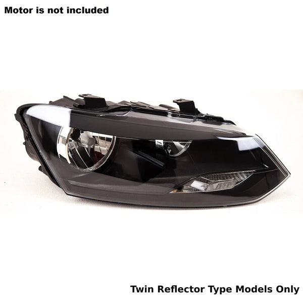 Fits VW Polo 2009-2014 Headlight Headlamp All Black Twin Reflector Type Driver Side