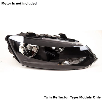 Fits VW Polo 2009-2014 Headlight Headlamp All Black Twin Reflector Type Driver Side - tradevehicleparts.co.uk