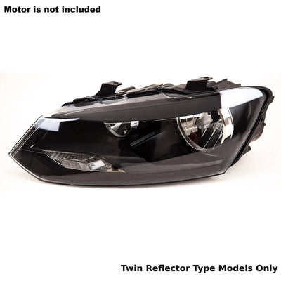 Fits VW Polo 2009-2014 Headlight Headlamp All Black Twin Reflector Type Passenger Side - tradevehicleparts.co.uk