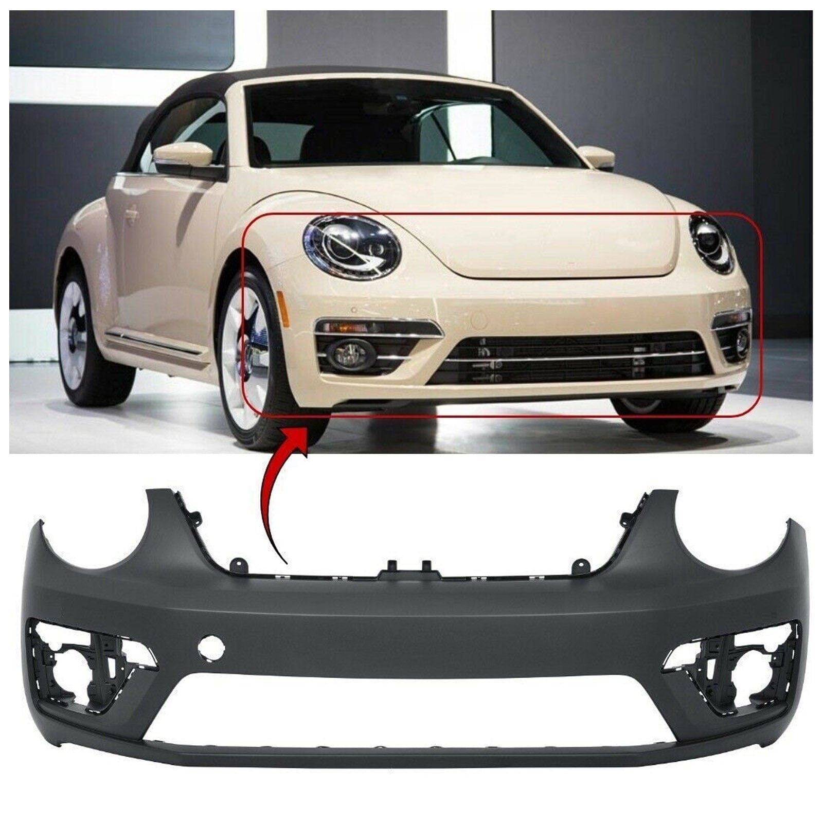 VW Beetle 2016-2018 Front Bumper Primed Without PDC & Washer Holes