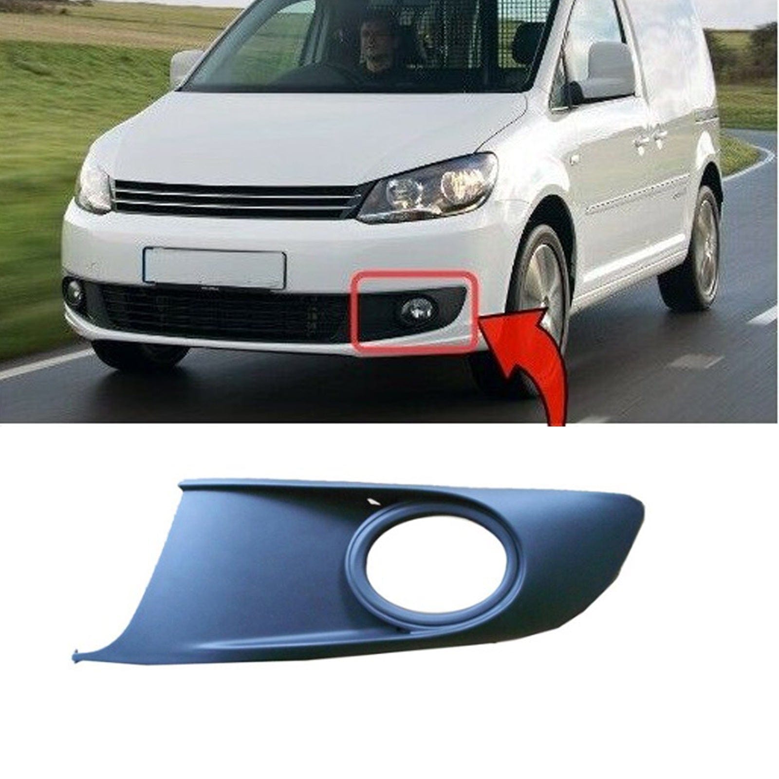 VW Caddy 2010-2015 Front Bumper Fog Grille W/ Fog Lamp Hole Mat-Black Left Side