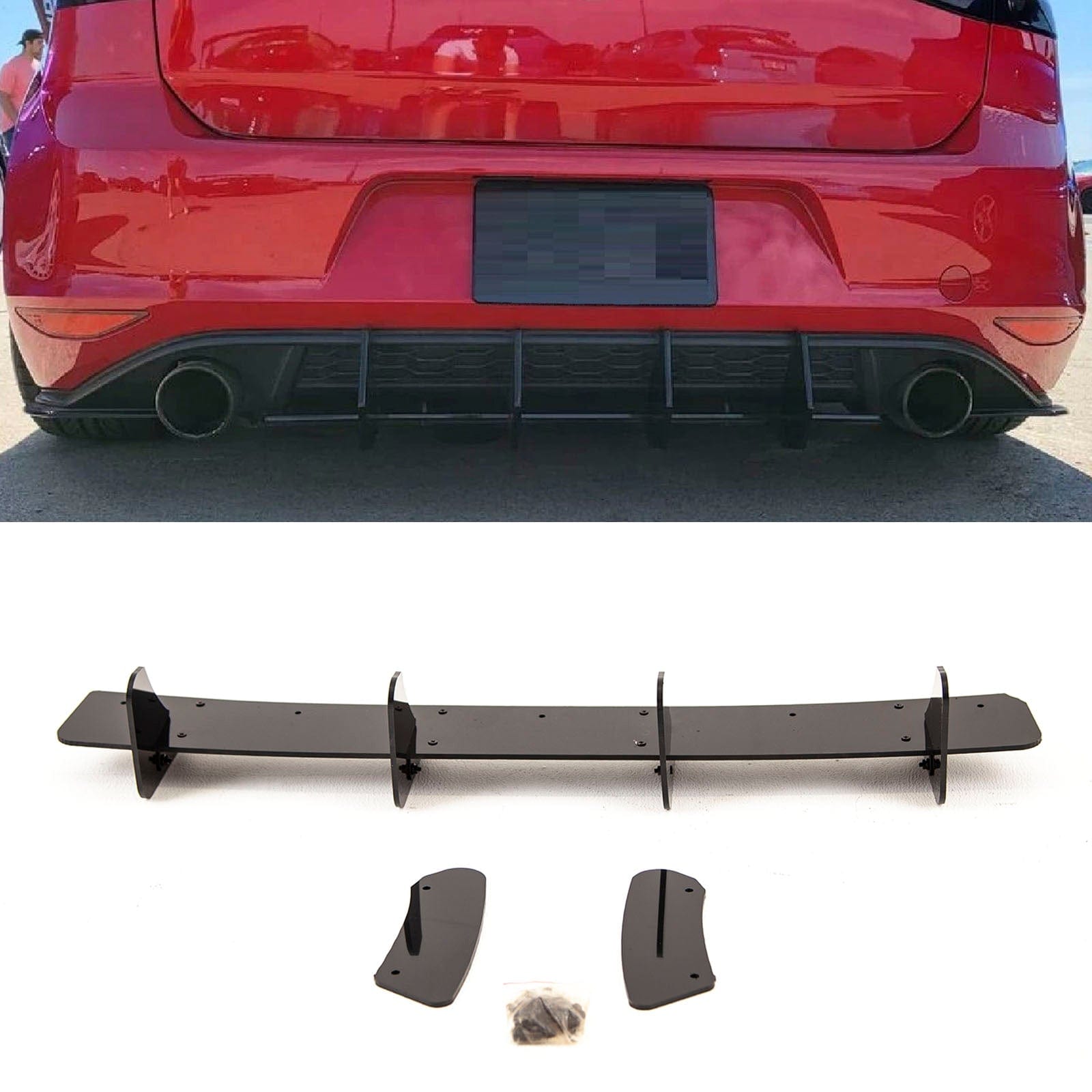 VW Golf GTI MK7 2013-2016 Rear Blade Style Diffuser & Side Splitters Gloss Black