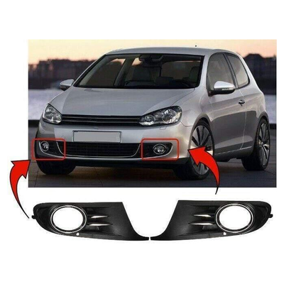 Fits VW Golf Mk6 2008-2013 Front Bumper Fog Grille With Chrome Surround Pair O/S+N/S