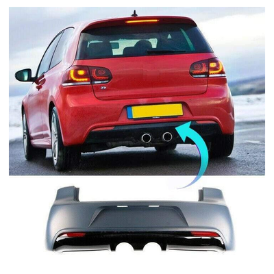 Fits VW Golf Mk6 R20 2009-2012 Rear Bumper Primed Complete With Reflectors & Glossy Black Diffuser