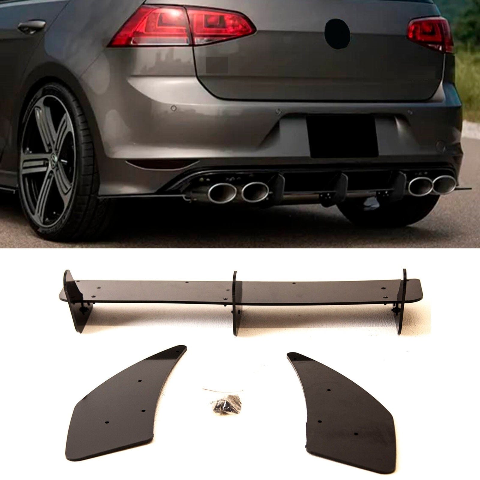 VW Golf R MK7 2013-2016 Rear Bumper Diffuser & Side Splitters Blade Style Gloss Black