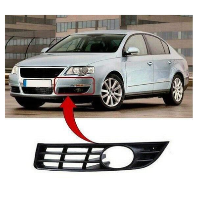Fits VW Passat 2005-2010 Front Bumper Fog Grille With Fog Hole Passenger Side 