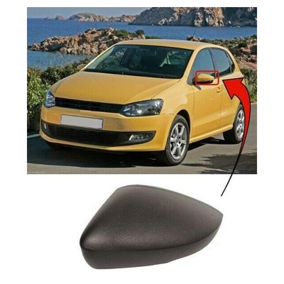 Fits VW Polo 2009-2016 Door Wing Mirror Cover Black Passenger Side