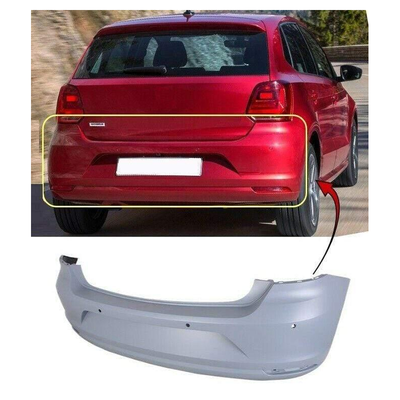 Fits VW Polo 2014-2017 Rear Bumper Primed With 4 Sensor Holes Standard Models